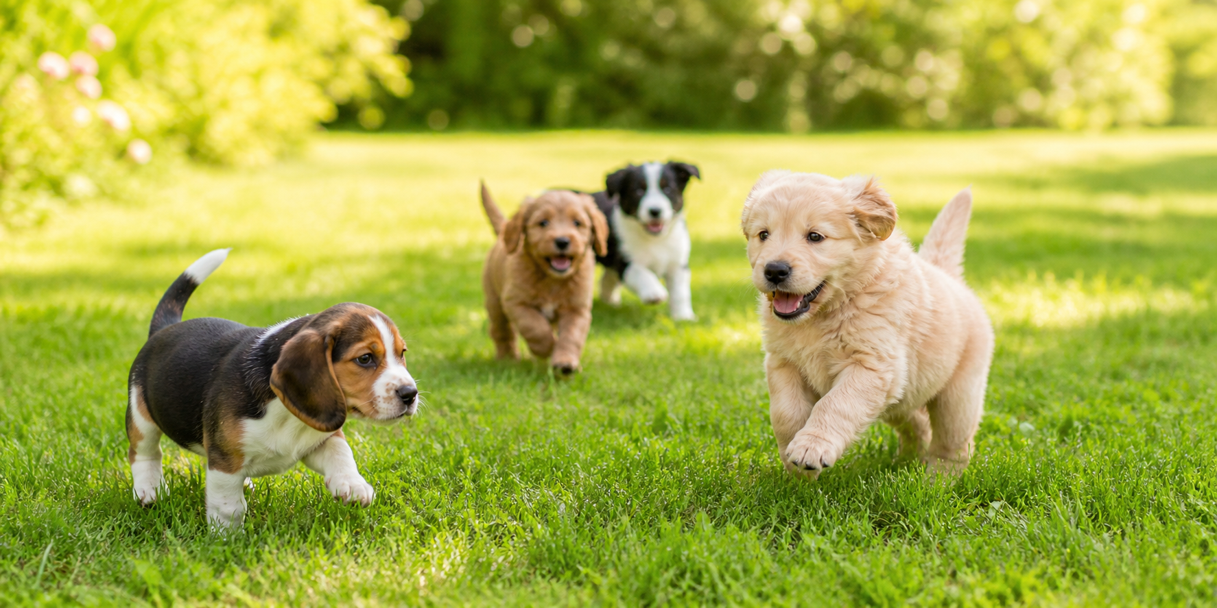 Puppies playing in the grass